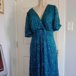 Kiyonna Teal Sequin Midi Dress